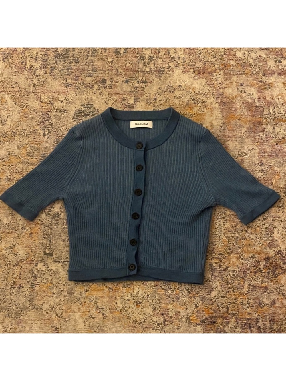 Naadam Merino Wool/Silk Women’s Fitted Ribbed Button-Up Top - Dusty Blue